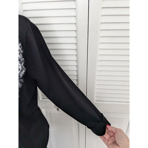 RED Brand Sweater Women's 2X Black V Neck Cardigan 3D Flowers Leopard Chiffon - Picture 5 of 13